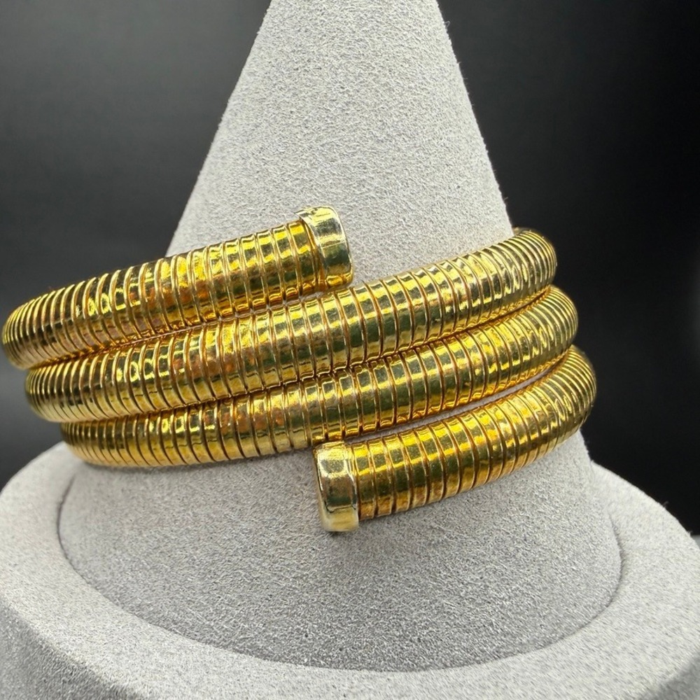 Vintage Gold Tone Coil Wrap Bracelet Egyptian Revival MCM Gaspipe Tubogas